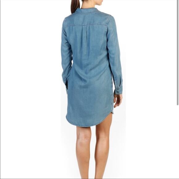 PAIGE Billie Chambray Denim Tunic Lace Up Neck Boho Casual Western Mini Dress S - Picture 2 of 5